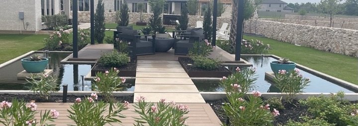 Backyard garden with water feature