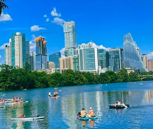 Austin skyline over the water